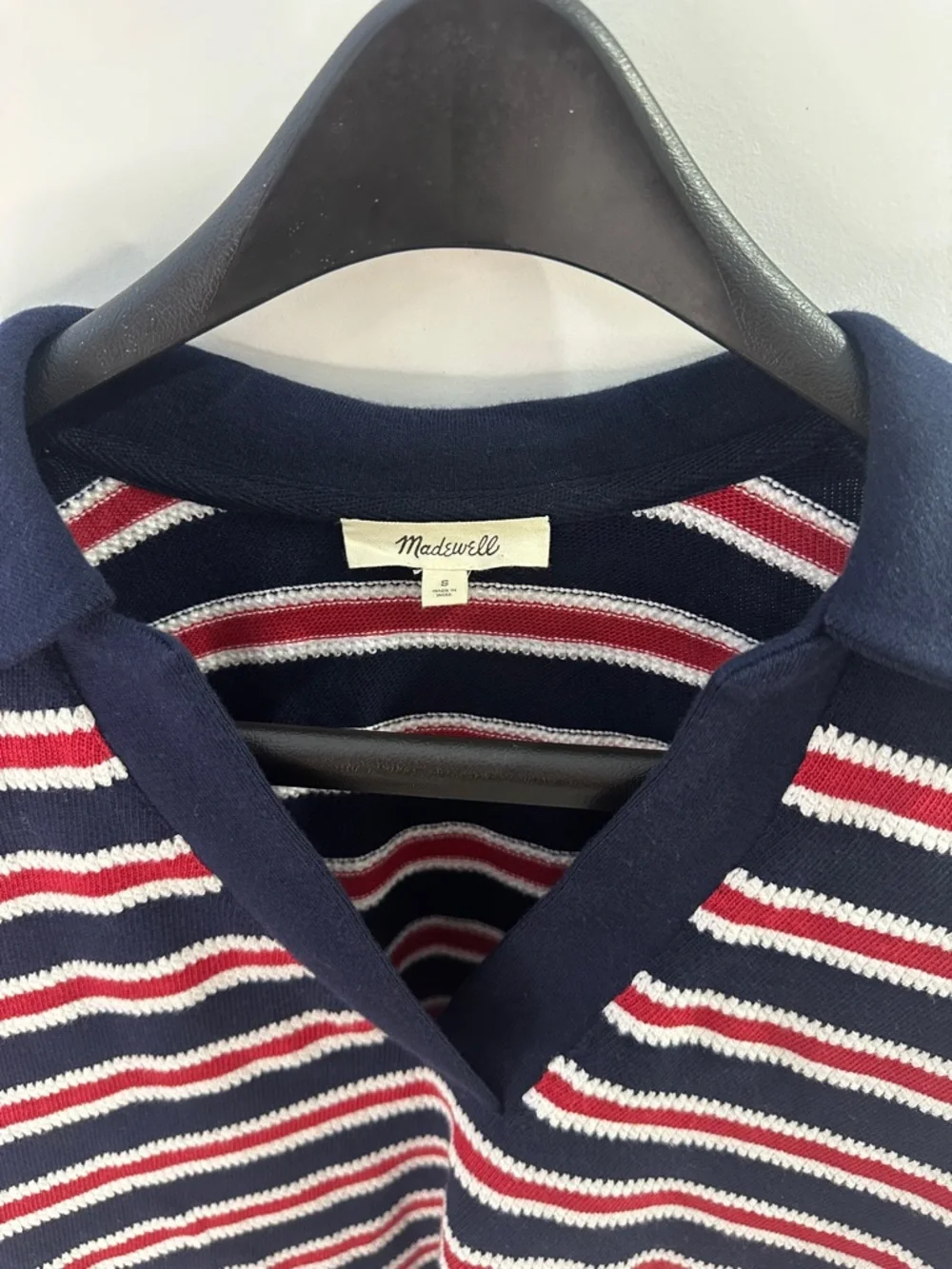 Madewell Striped Knit Polo Top Navy Red White Preppy Casual Boxy  Size Small - Picture 2 of 3